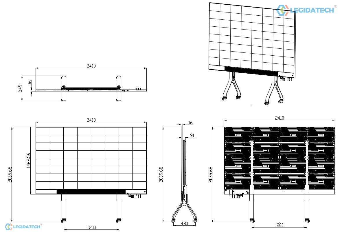 All-in-one LED display for church - dimension drawing of an all-in-one COB LED display with stand