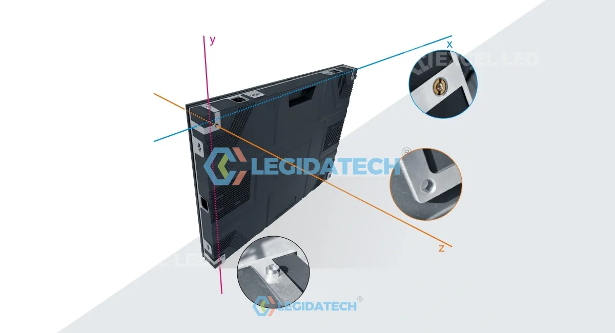 CPS series X Y Z axis positioning pins and quick locks on die-cast LED cabinet