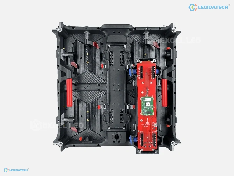Rental LED screen for church - Enova cabinet detail with locking hardware before packing