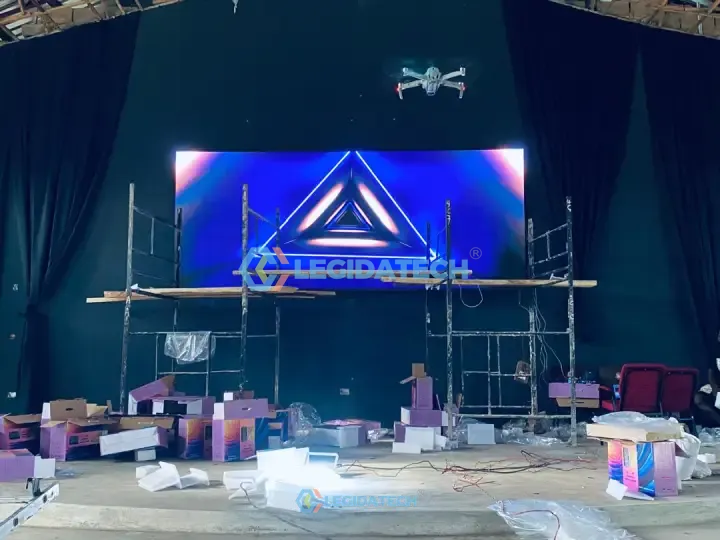 Rental LED screen for church - panels assembled on stage for a church service