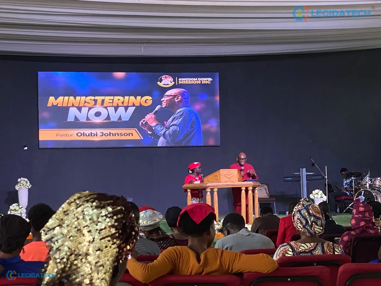 Church event LED screen - congregation facing a wide church display wall
