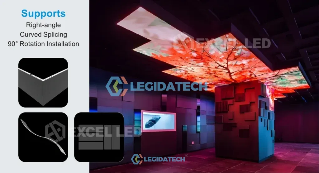 PS series slim indoor LED video wall for church - right angle, curved splicing and 90 degree rotation installation options