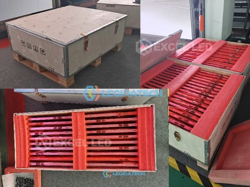PS series slim LED cabinets packed for international church shipping